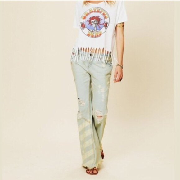 Free People Light Distressed Blue American Flag Jeans Pants 24